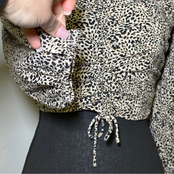 Japna Boho Animal Print Ruched Bust Cropped Blouse Top Small Evening - Picture 4 of 10